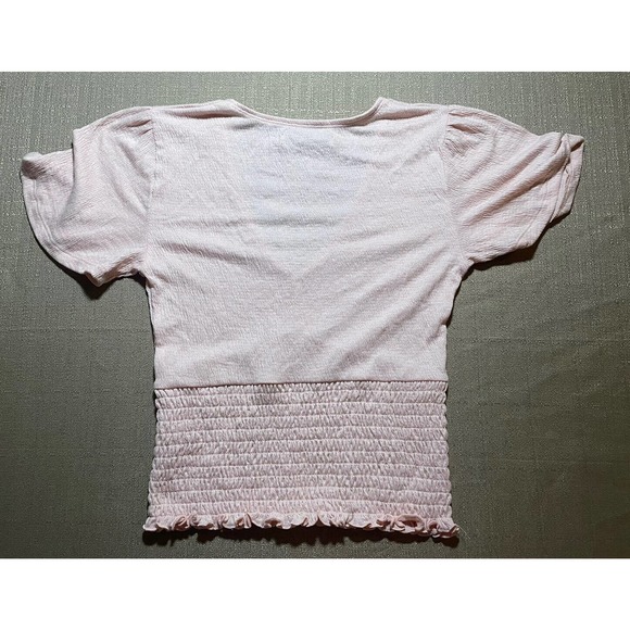 VINTAGE Abercrombie & Fitch Women’s XS Crop Top Pink Short Sleeve Ruched V-Neck - Picture 3 of 3